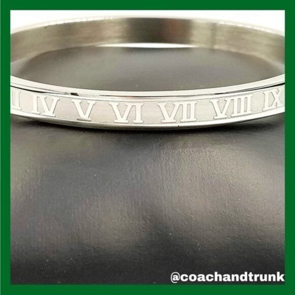 Stainless Steel Hypoallergenic Roman Numeral Hing Lock Bracelet NWT - Picture 1 of 6
